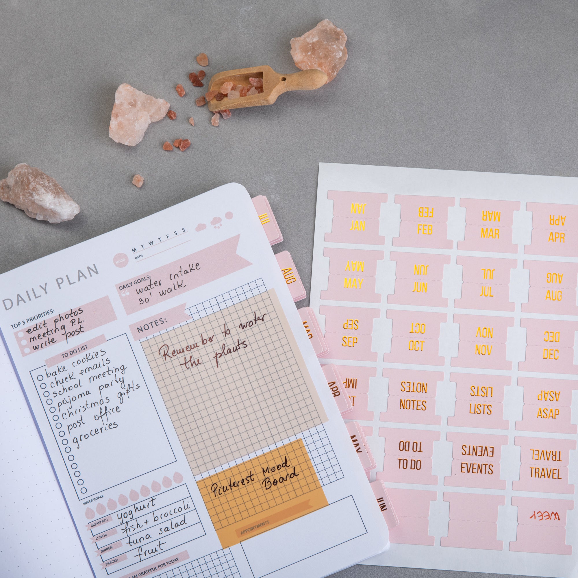Monthly Planner Tabs - Seasalt Theme (Copper Embossed Lettering)