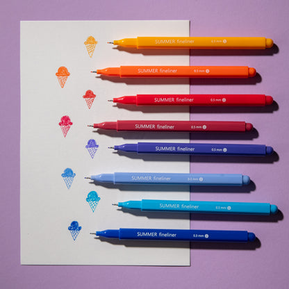 Fine Tip Pens, No Bleed (8 Pack) - Summer