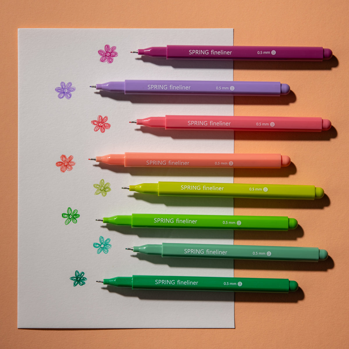Fine Tip Pens, No Bleed (8 Pack) - Spring