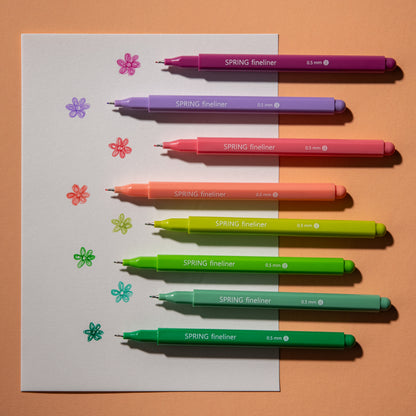 Fine Tip Pens, No Bleed (8 Pack) - Spring