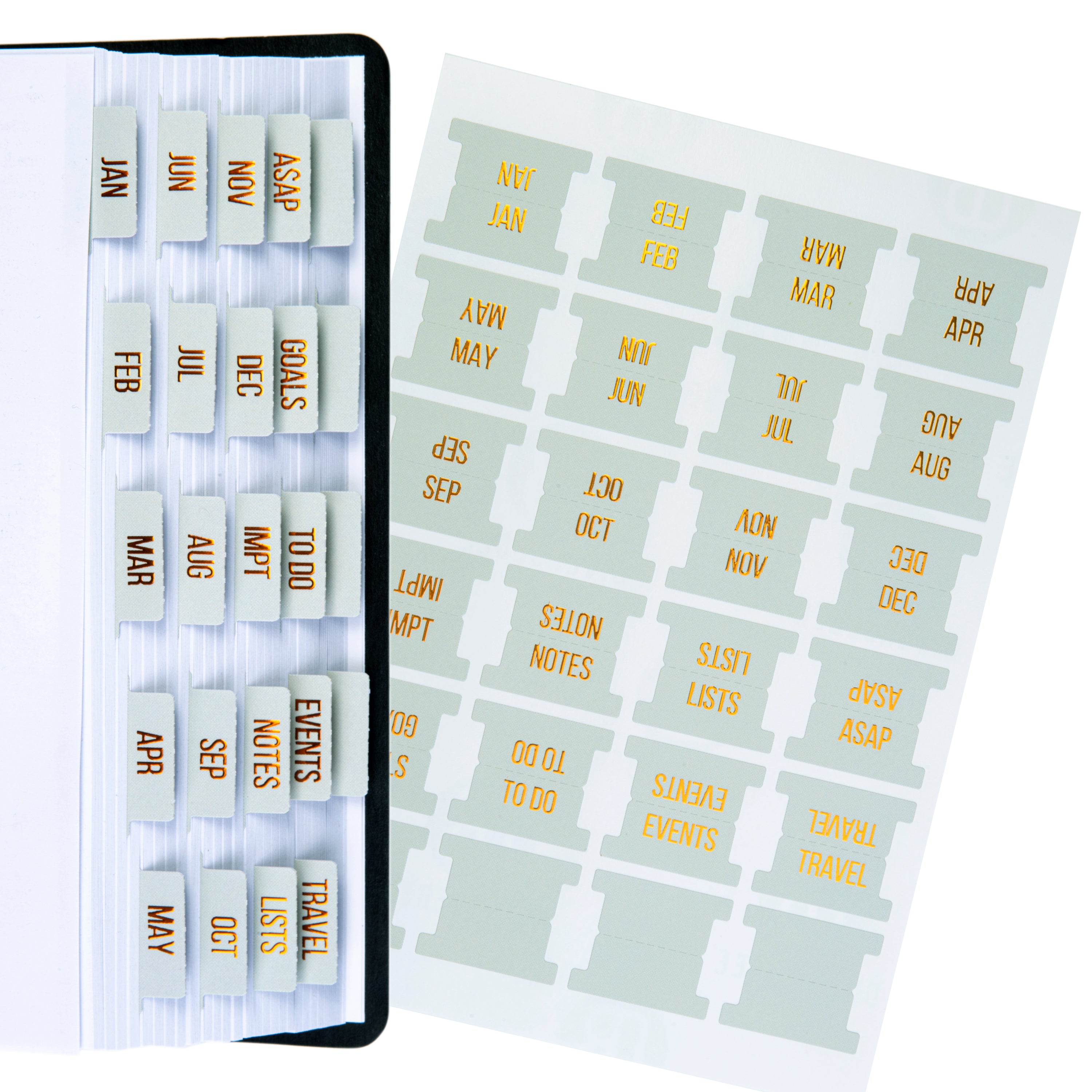 DiverseBee Gold Foil Monthly planner notebook tabs
