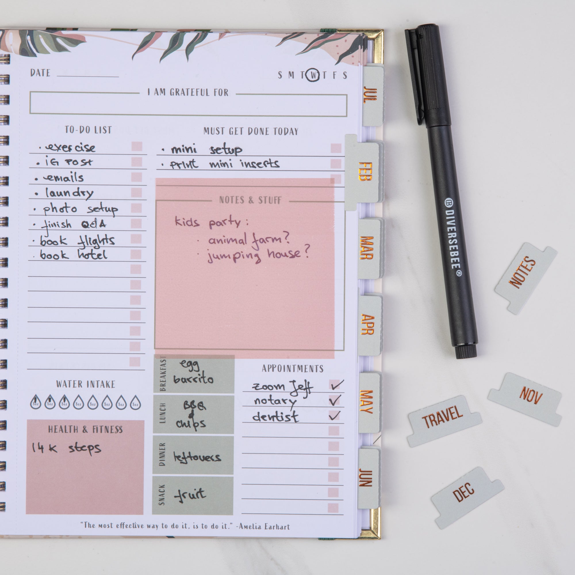 Monthly Planner Tabs - Jade Theme (Copper Embossed Lettering)