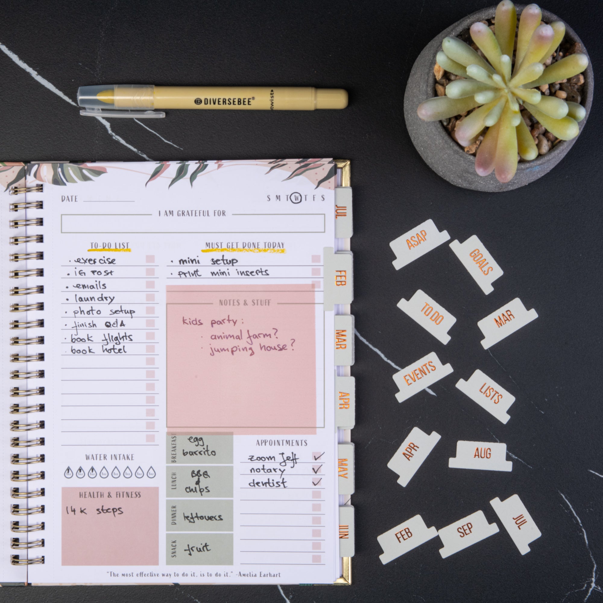 Monthly Planner Tabs - Jade Theme (Copper Embossed Lettering)