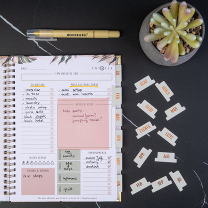 Monthly Planner Tabs - Jade Theme (Copper Embossed Lettering)
