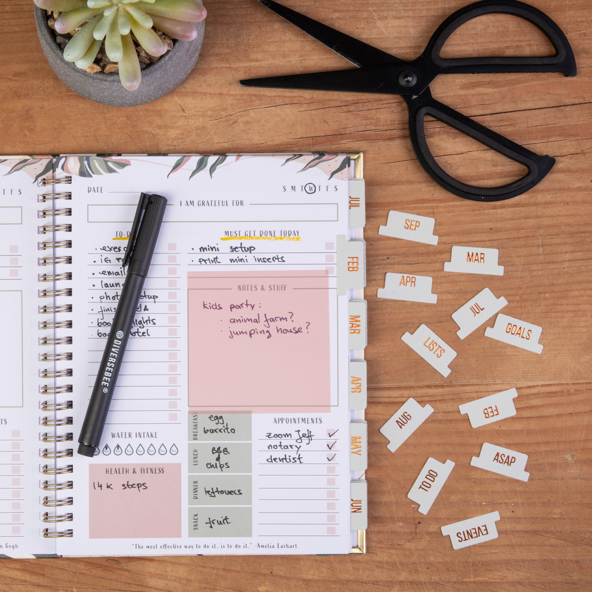 Monthly Planner Tabs - Jade Theme (Copper Embossed Lettering)