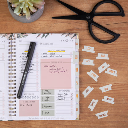 Monthly Planner Tabs - Jade Theme (Copper Embossed Lettering)