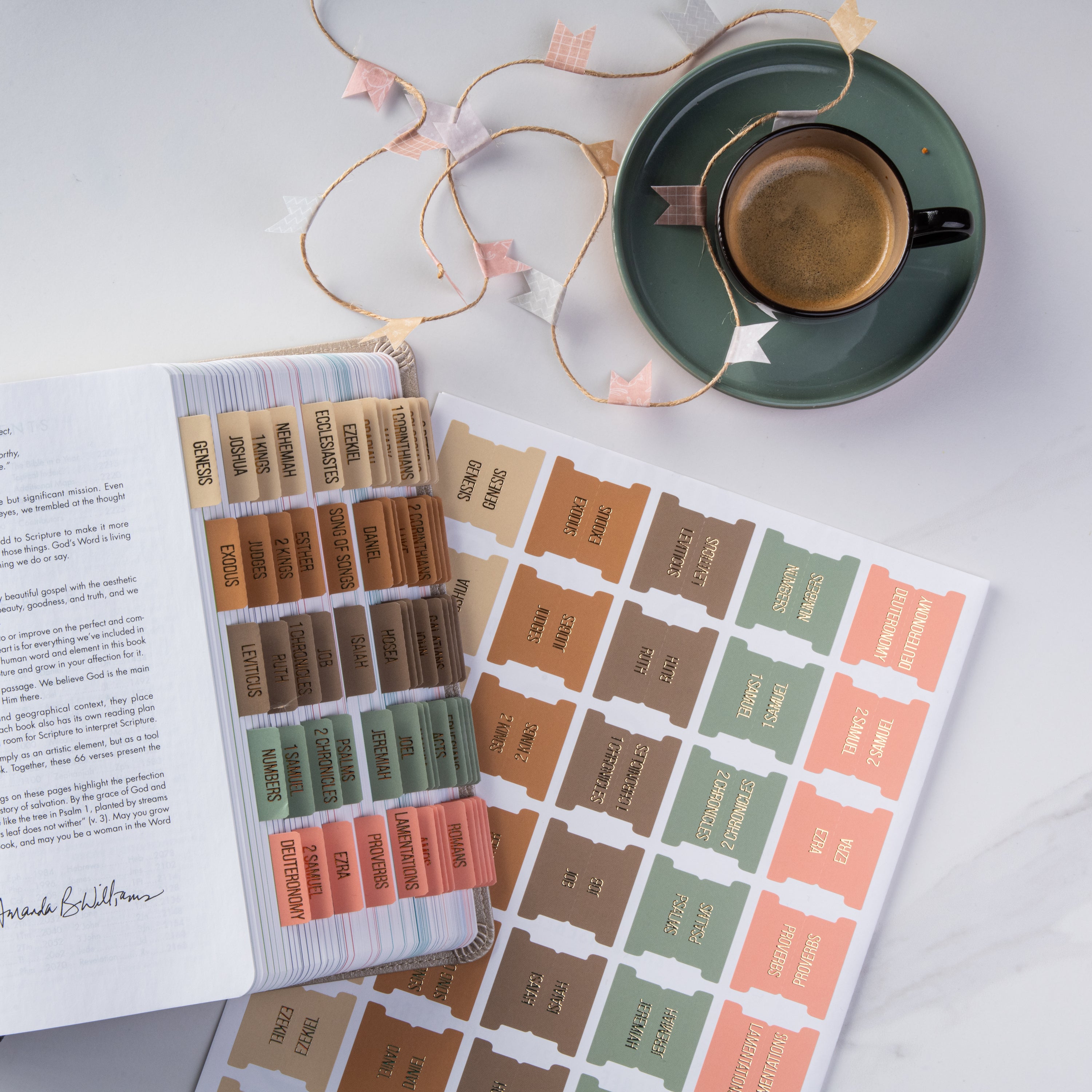 Bible Tabs - Meadow Theme (Gold Embossed Lettering)