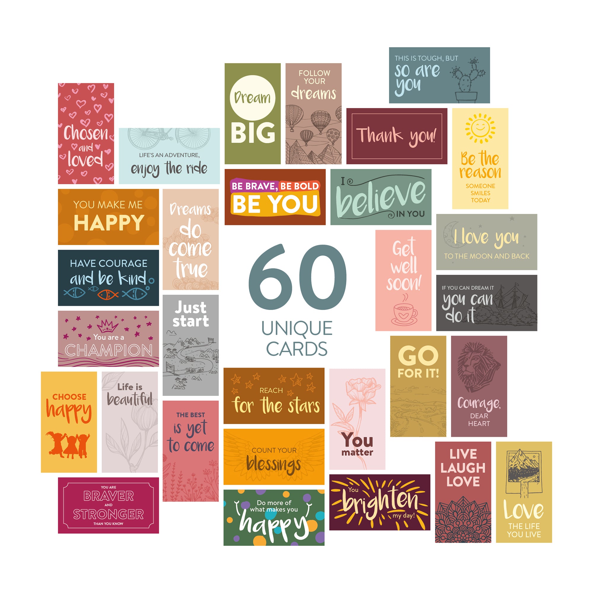 DiverseBee 50 Pack Assorted Inspirational Cards - Motivational Kindness  Mini