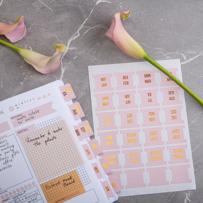 Monthly Planner Tabs - Seasalt Theme (Copper Embossed Lettering)